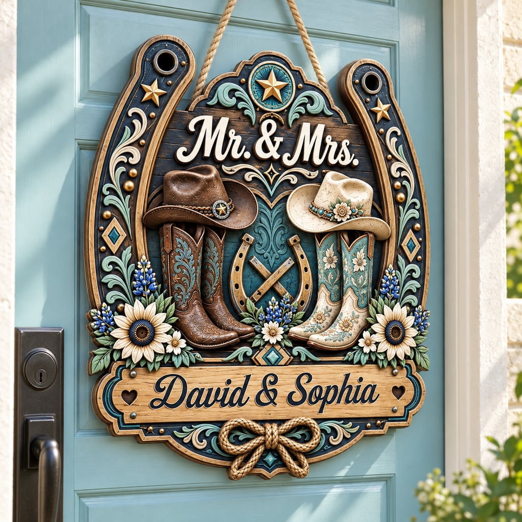 Wall Door Sign, Personalized Mr. & Mrs. Rustic Horseshoe Wood Decor for Wall Door Sign, Personalized Mr. & Mrs. Rustic Horseshoe Wood Decor for