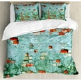 thumbnail image 1 of Wall Duvet Cover Set, Fragment of Brickwork Close-up Photograph Old Damaged Dramatic Wrecked Grunge Texture, Decorative 3 Piece Bedding Set with 2 Pillow Shams, Queen Size, Red Teal, by Ambesonne, 1 of 3