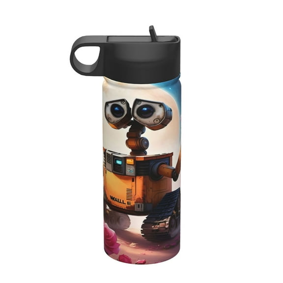 Wall-E Insulated Water Bottle, 18oz Vacuum Stainless Steel Sports Kettle With Straw Lid, Leakproof Drinking Thermos Cup For Outdoor Gym Travel