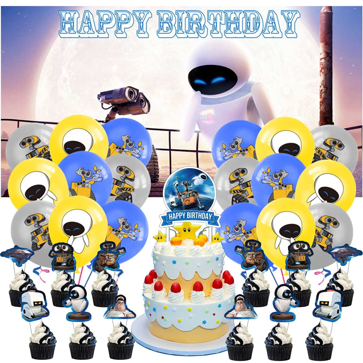 Wall E Party Supplies Latex Balloons Walle Decor Banner Backdrop Kit Birthday Decorations