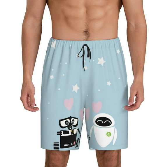 Wall-E Pajama Shorts for Men, Summer Graphic Lounge Pajama Bottoms Soft Sleep Pjs Pants with Drawstring & Pockets