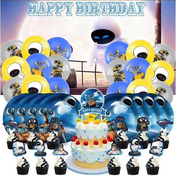 Wall E Birthday Party Supplies Balloons Walle Paper Plates Decoration Cake Topper Decor Tableware Banner Backdrop