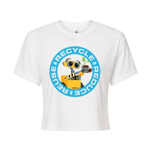 Wall-E - Recycle, Reuse, Reduce - Juniors Cropped Cotton Blend T-Shirt