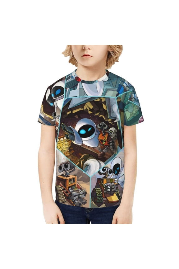 Wall-E T-Shirt for Boys Girls Youth, 3D Printed Graphic T-Shirts Short Sleeve Summer Casual Tee Shirts for Kids