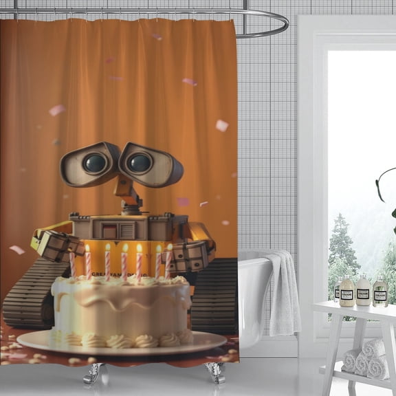 Wall E shower curtain features a unique pattern, is fully waterproof, and installs in minutes, transforming your bathroom oasis. Measures 59" x 71" (150 x 180 cm).