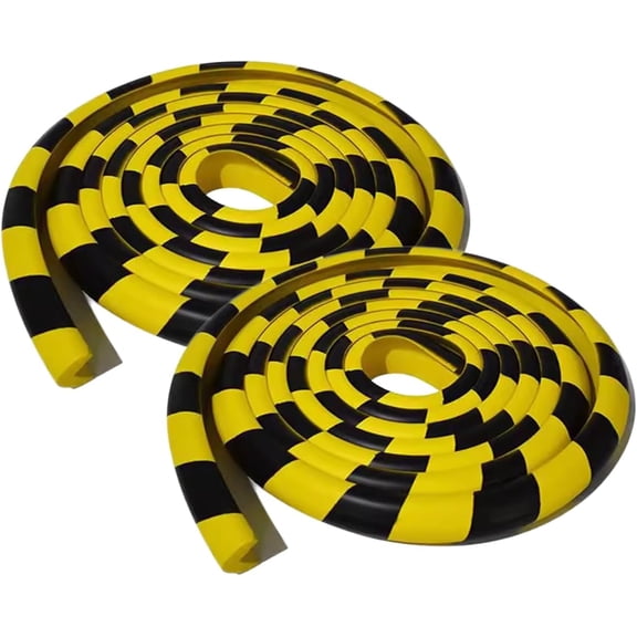 Wall Edge Corner Guards, 196.9in/5m Yellow Black Safety Bumpers, Self-Adhesive Foam Protector Padding, Warehouse Racks, Shelves, Garage & Equipment Protection (2, Yellow+Black, 196.9in/5m)