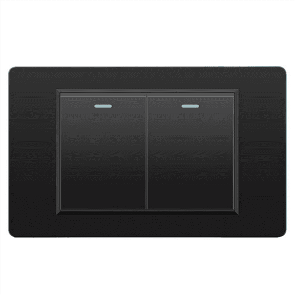 Wall Electrical Switches Light Switch 2 Gang 118mmx74mm Tempered Glass Panel Mechanical Button Switch Black,1 x Switch,Black
