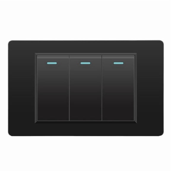Wall Electrical Switches Light Switch 3 Gang 118mmx74mm Tempered Glass Panel Mechanical Button Switch Black