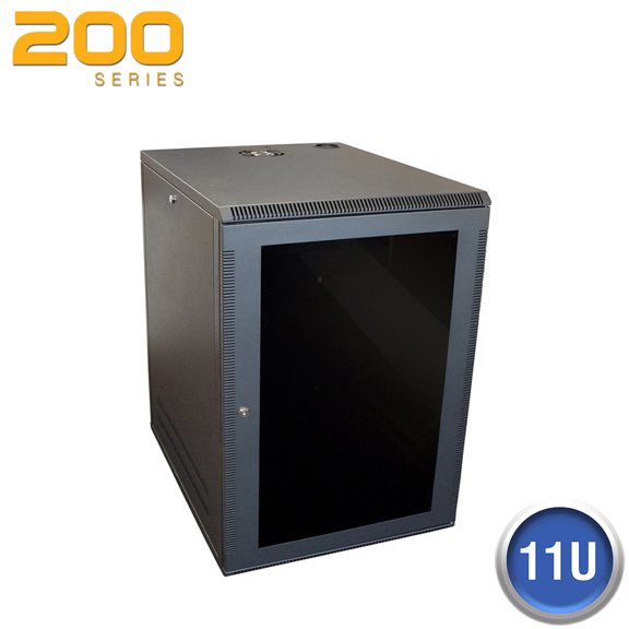 Wall Enclosure, Front/Side Access, 11U, 23"H x 21"W x 20"D, Black