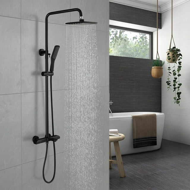 Wall Exposed Install 3Way Thermostatic Rain Shower Head System Black