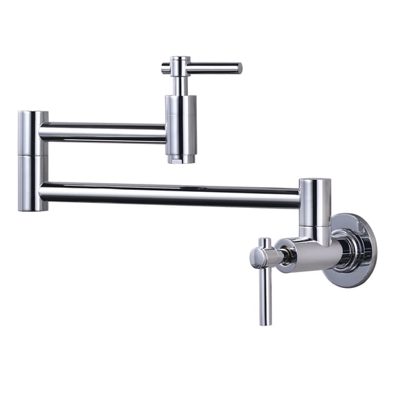 Wall Faucet, Pot Fillers Wall Mount for Kitchen, Solid Copper Chrome Pot Filler Single Hole Folding Faucet with Double Joint Swing Arm Pot Filler Over Stove