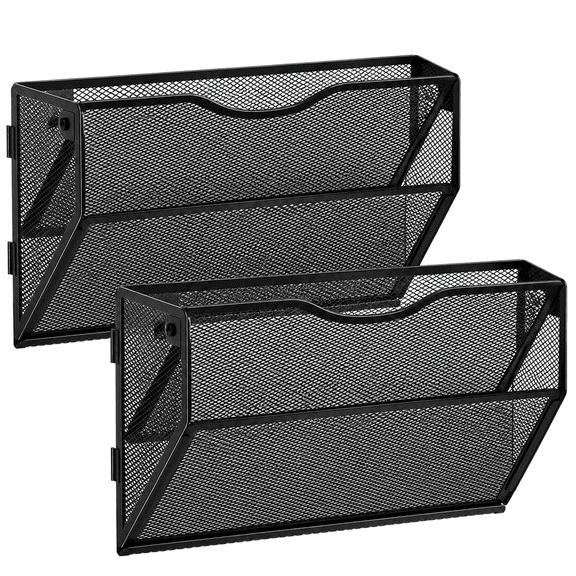 Wall File Holder 2-Tier Hanging Wall File Organizer, Mesh Mail Holder for Papers, Wall Mount File Clipboard & Magazine Organizer Great for Office Home
