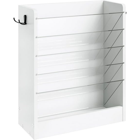 Wall File Holder, 6-Tier File Organizer, Office Supplies Storage Rack, Versatile Desktop Organizer, with Detachable Shelves, with Side Hooks, for Living Room, Study, Home Office, White