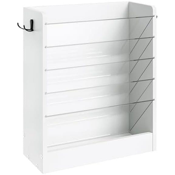 Wall File Holder, 6-Tier File Organizer, Office Supplies Storage Rack, Versatile Desktop Organizer, with Detachable Shelves, with Side Hooks, for Living Room, Study, Home Office, White MWJ02WB