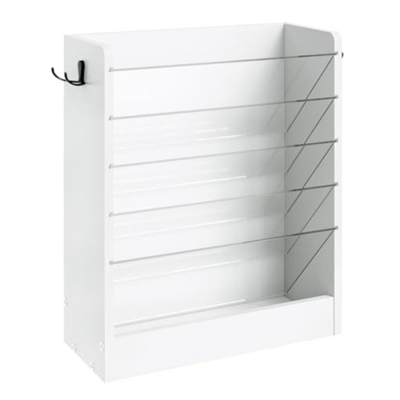 Wall File Holder 6-Tier File Organizer Office Supplies Storage Rack Versatile Desktop Organizer with Detachable Shelves with Side Hooks for Living Room Study Home Office White MWJ02WB