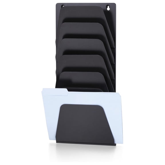 Wall File Holder 7 Pockets, Letter/Legal Size Document Organizer, Black Office Wall Mount File Rack, Waterfall Filing System for Home, School, Office