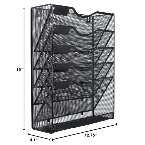 Wall File Holder, Mesh Hanging Folder Organizer with Classify Label, Versatile Desk File Holder, Vertical Wall Mounted Mail Organizer for Office Home Cubicle
