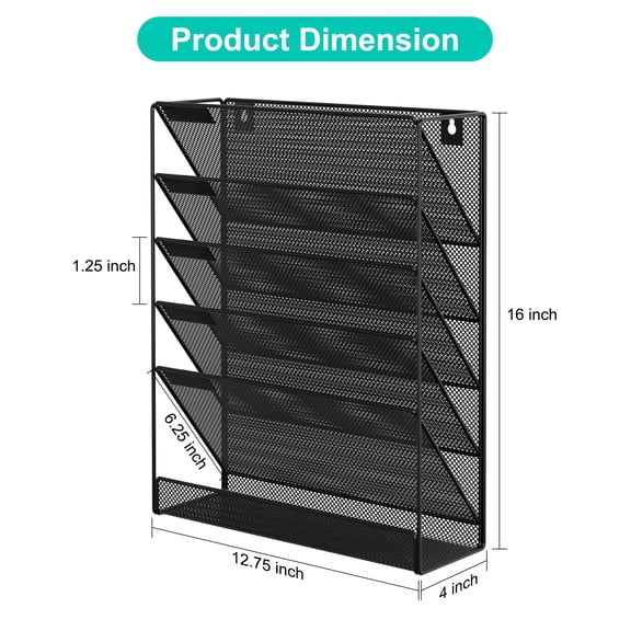 Wall File Holder, Mesh Hanging Folder Organizer with Classify Label, Versatile Desk File Holder, Vertical Wall Mounted Mail Organizer for Office Home Cubicle