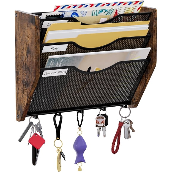 Wall File Org With Hooks,3 Tier Mesh Mail Org Wall Mounted,Hanging File Org,Magazine Holder for Documents,Magazine,Literature,File,Mails,Envelopes
