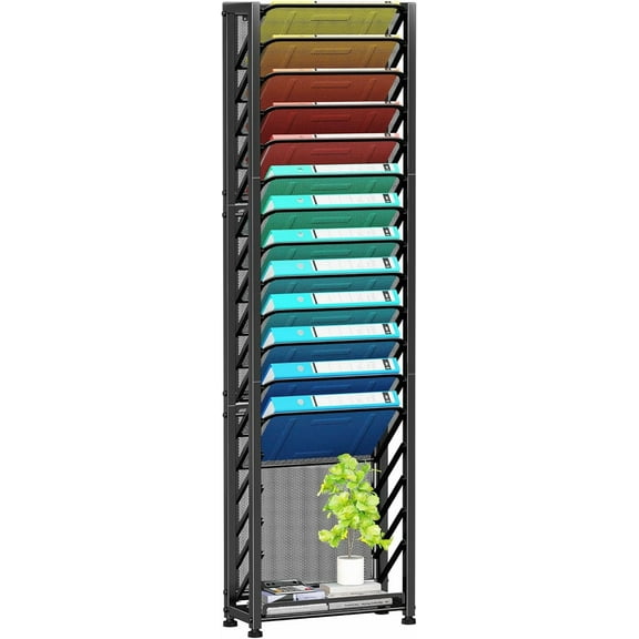 Wall File Organizer, 18-Tier Mesh Hanging Paper Document Folder Holder, Desktop Metal Files Storage Rack for Office and Home, Black