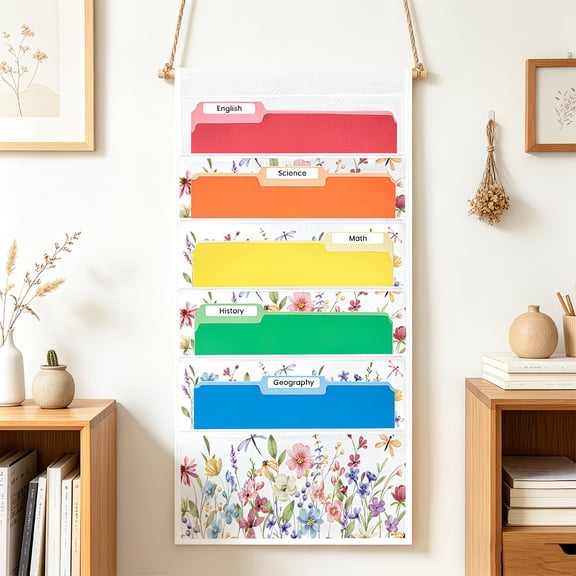 Wall File Organizer 5 Pocket Spring Floral Hanging Storage for Office Home