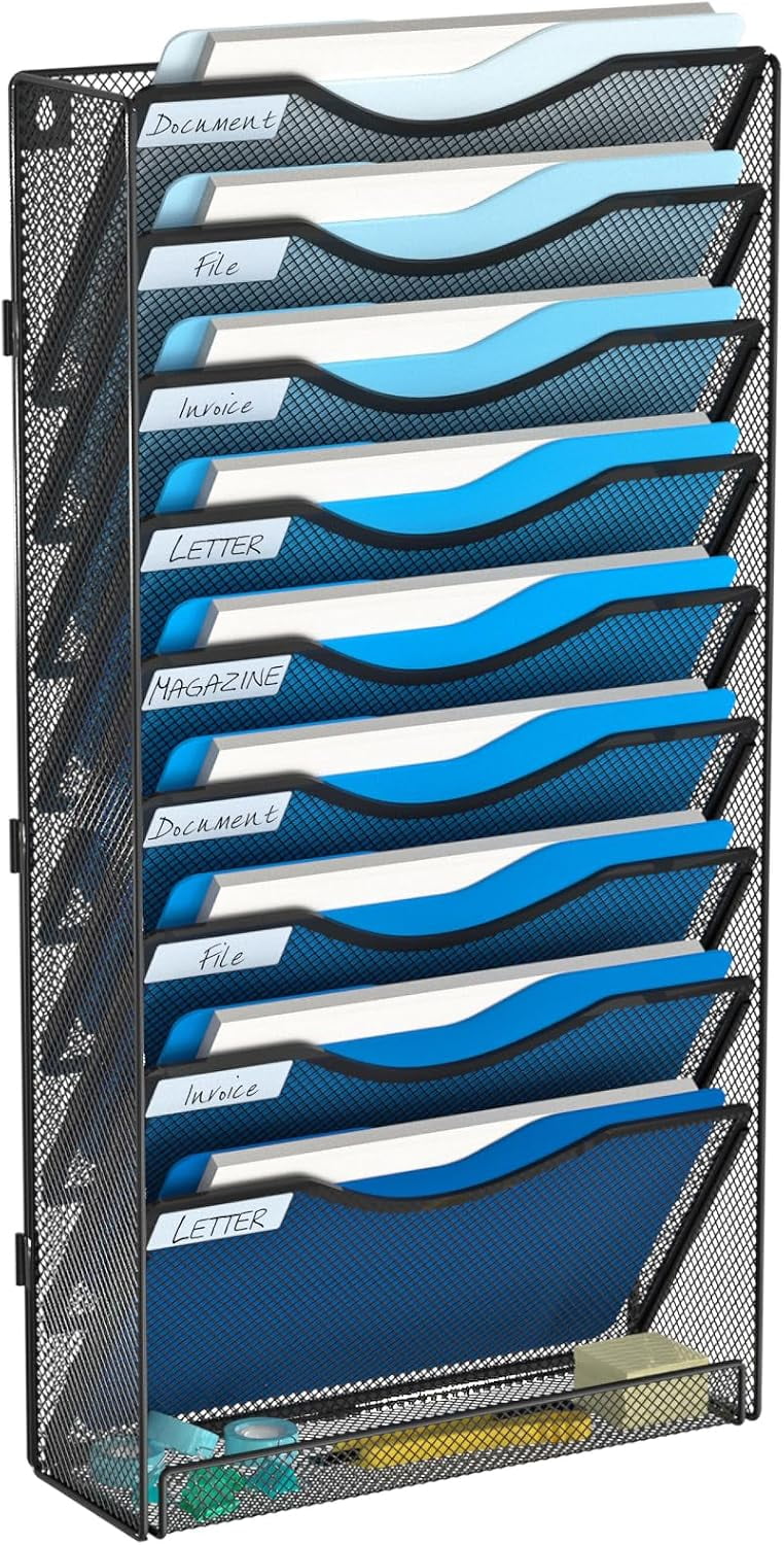 Relaxdays Magazine File, A4, 3 Compartments, Mesh Design, 26 X 24 X 26 Cm, Office Storage, Metal