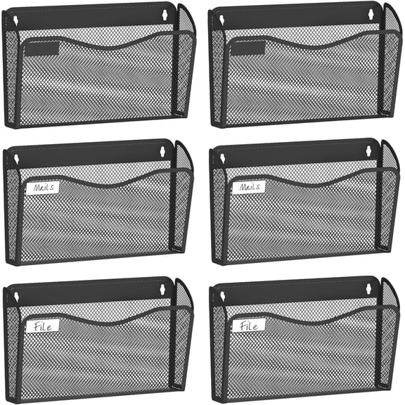 Wall File Organizer, Mesh Hanging File Organizer, Home Office Organization and Storage, 6 Single Pockets Document Magazine Rack