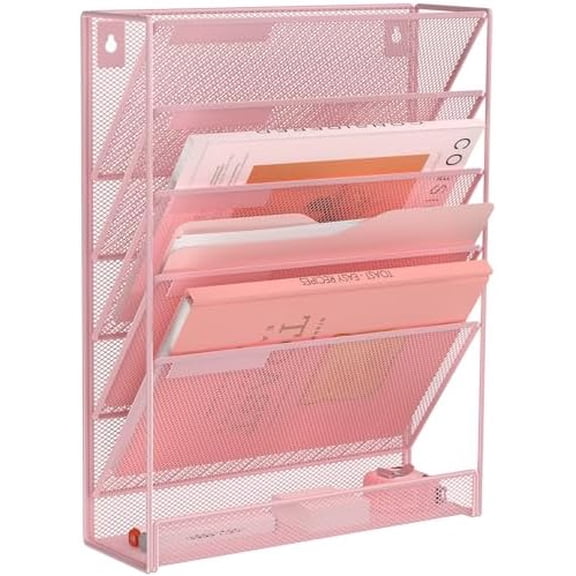 Wall File Organizer Office Hanging Magazine Holder Wall File Organizer for Office Home (Pink, 6 Tier)