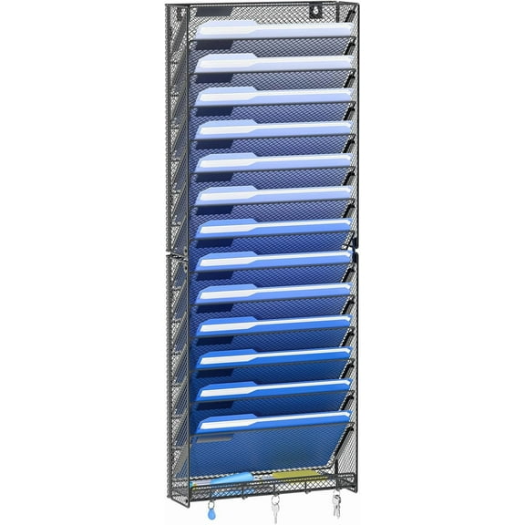 Wall File Organizer with Hooks, Hanging Wall File Holder Wall Mount Paper Folder Organizer, Magazine Rack