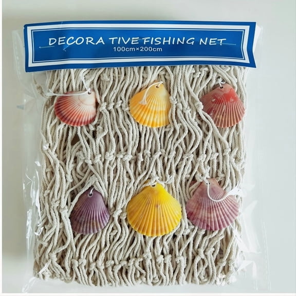Wall Fishing Net Decoration, Fish Netting with Seashell Decor, Nautical Party Decorations(1Pcs,59"×79")