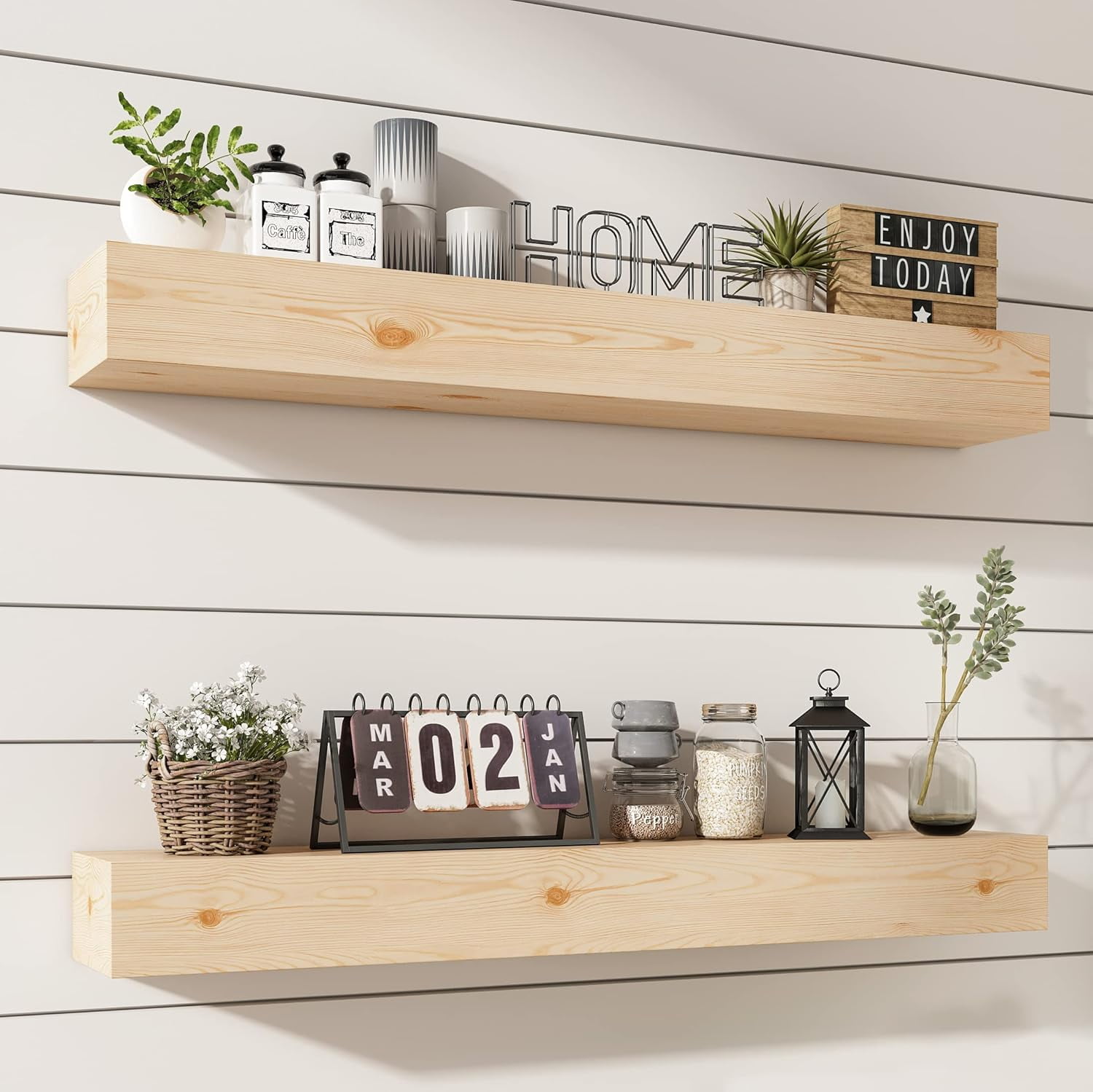 Wall Floating Shelves, Rustic Wood Wall Shelf Handmade (Light Walnut
