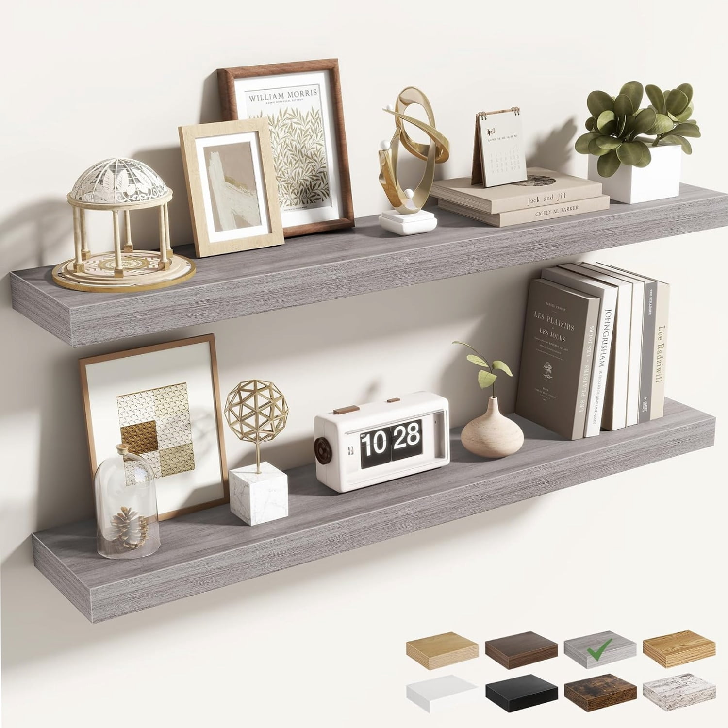 Wall Floating Shelves Set of 2, 36 Inch Grey Engineered Wood Storage ...