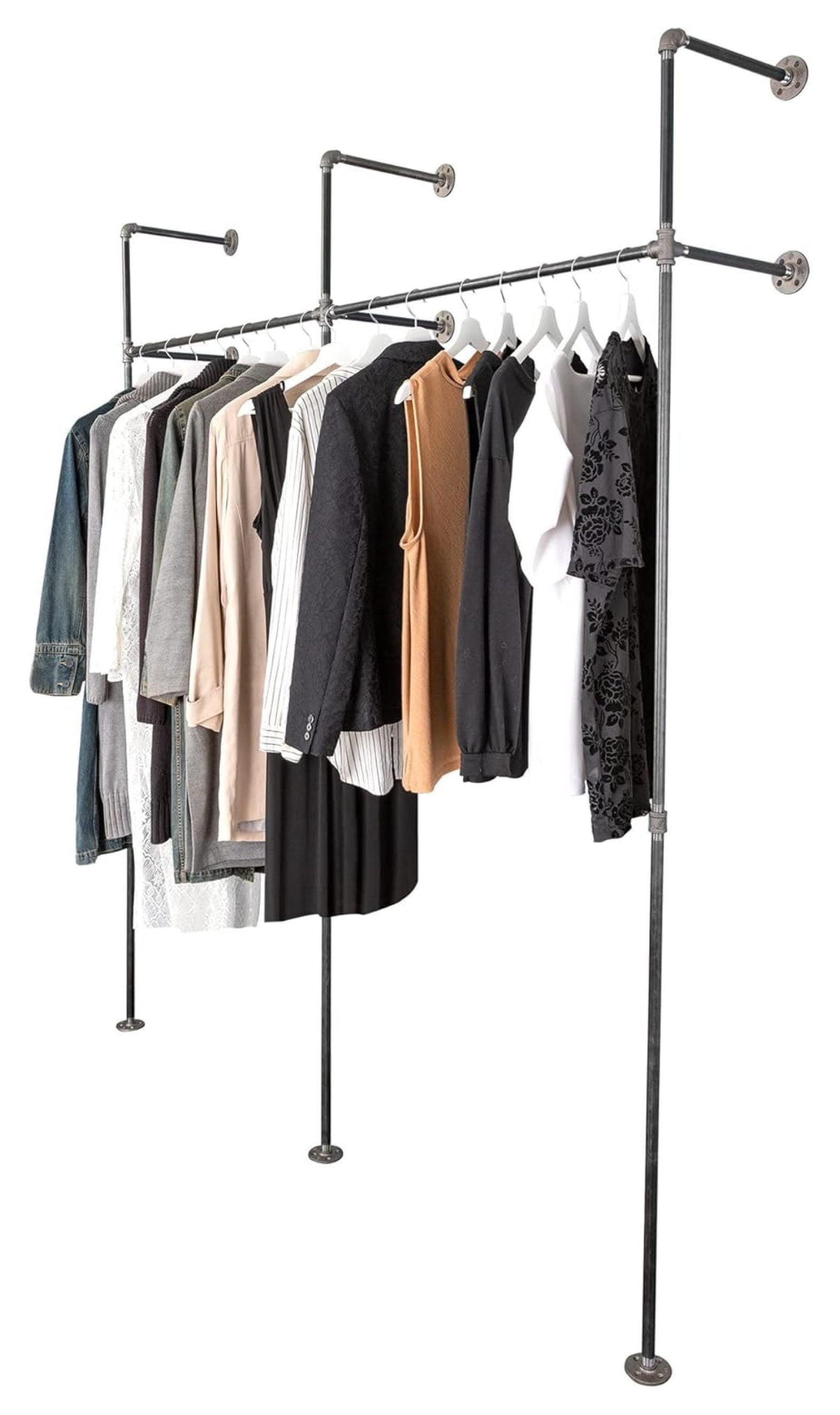 Wall and Floor Mounted Modular Clothing Rack, 76.38 in W x 87.5 in H ...