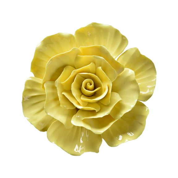 1pc Ceramic Flower Wall Hanging 3D Rose Ornament Wall Background Mural Hanging Decoration - Size S (Yellow)
