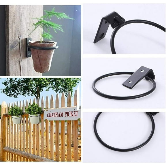 Wall Flower Pot Holder, Ring Plant Hanger, Metal Planter Hooks Wall Mounted Bracket Heavy Duty for Outdoor Indoor, Black