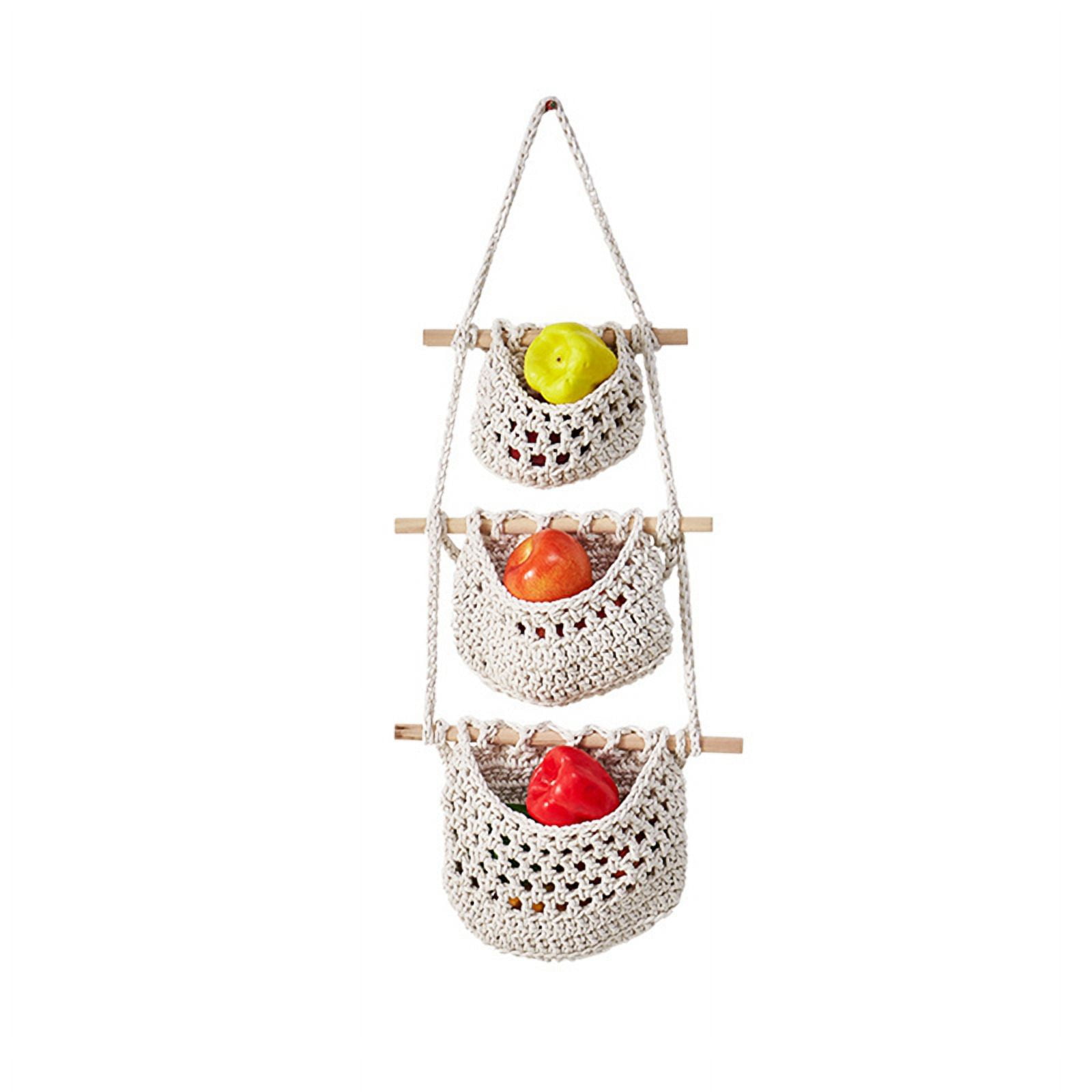 Wall Fruit Basket Braided Hanging Baskets for Kitchen Fruit and