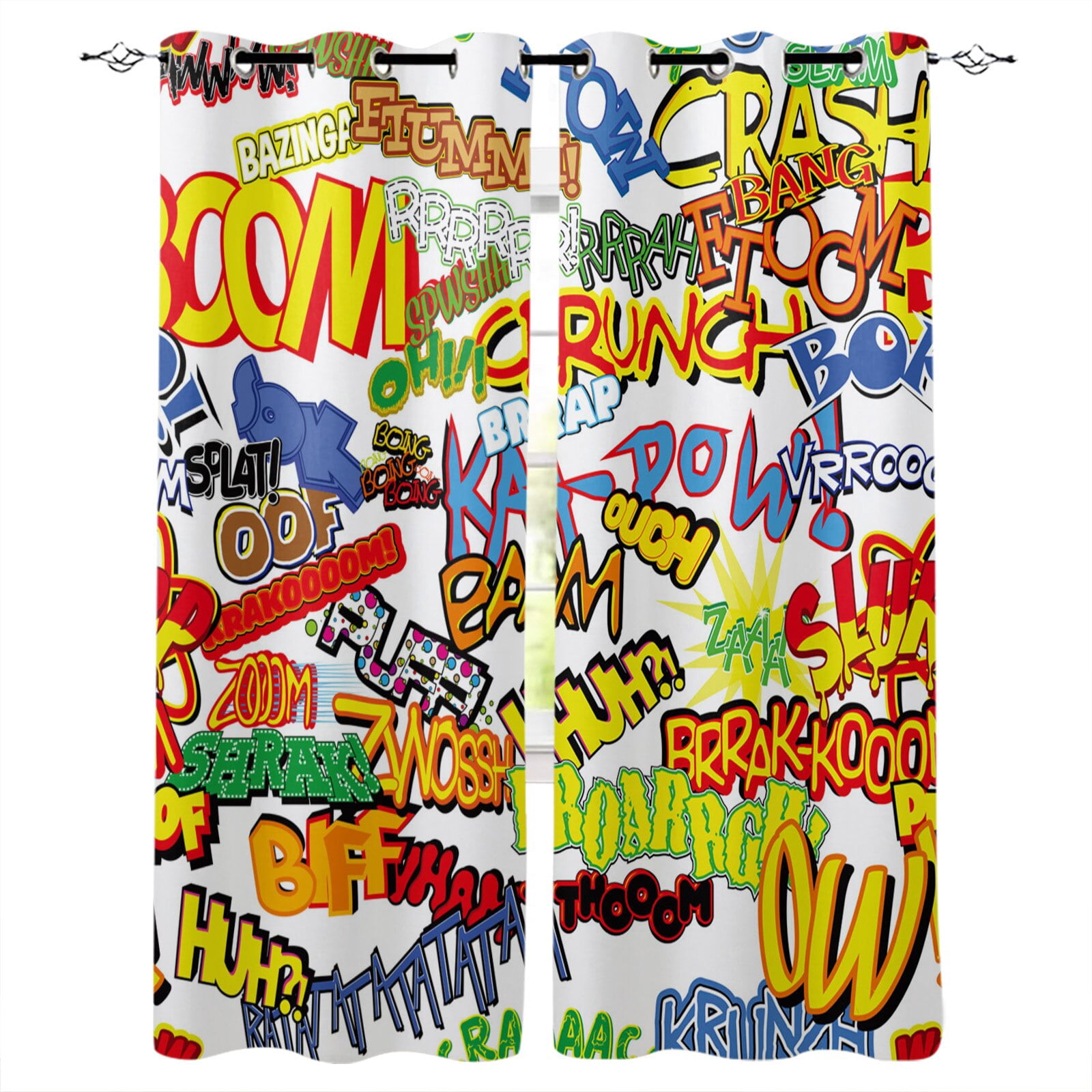 Wall Graffiti Art Text Alphabet Window Curtains Window Blinds Drapes