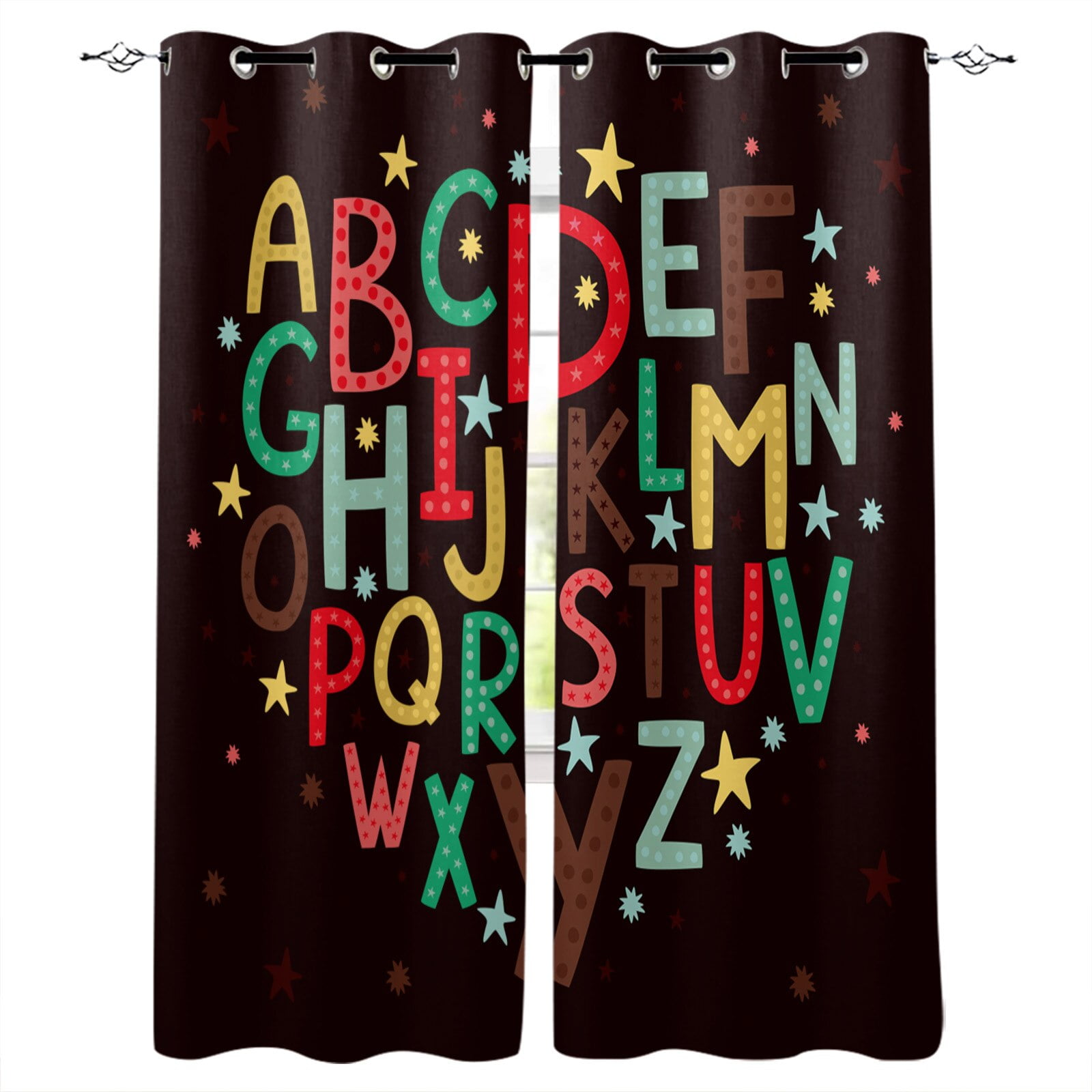 Wall Graffiti Art Text Alphabet Window Curtains Window Blinds Drapes