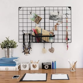 Wall Grid Panel Set with Clips and Hooks 16x12x0.5, Black (2 Pack)