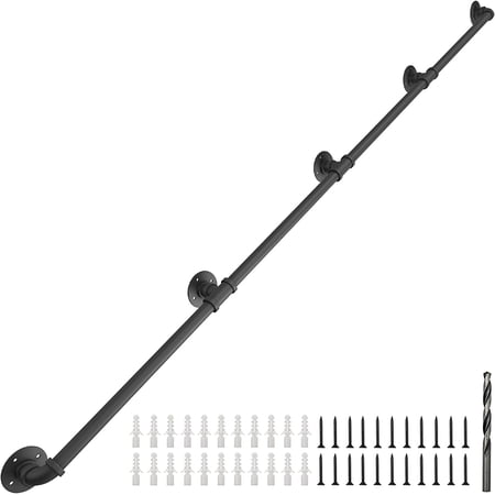 Wall Handrail 13FT/400CM, Industrial Staircase Railing 1.25 Inch Tube Diameter, Galvanized Pipe for Indoor Stairs With Wall Mount Support
