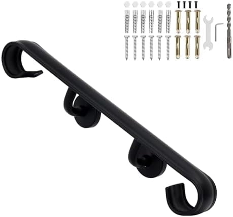 Migoda 2-Foot Wrought Iron Wall Handrail - Black, Non-Slip, For Indoor/Outdoor Stairs (1-2 Steps)