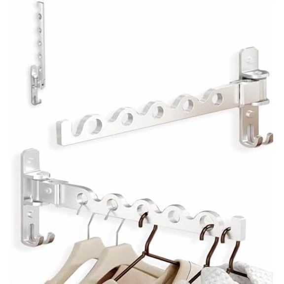 Wall Hanger for Clothes, Coat Hanger Wall Mounted Silver Retractable Clothes Drying Organizer Rack Garment Hooks Aluminium Folding Indoor Space Save (2 Racks) Silver