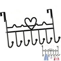 Wall Hanger Hooks,Over The Door Hook,Metal Coat Rack with Heart Design,Heavy-Duty 7 Hooks Bag Hanger,No Punch Key Hooks,Household Storage Door Hanger,for Clothes,Towels,Hats Balck 1Pcs