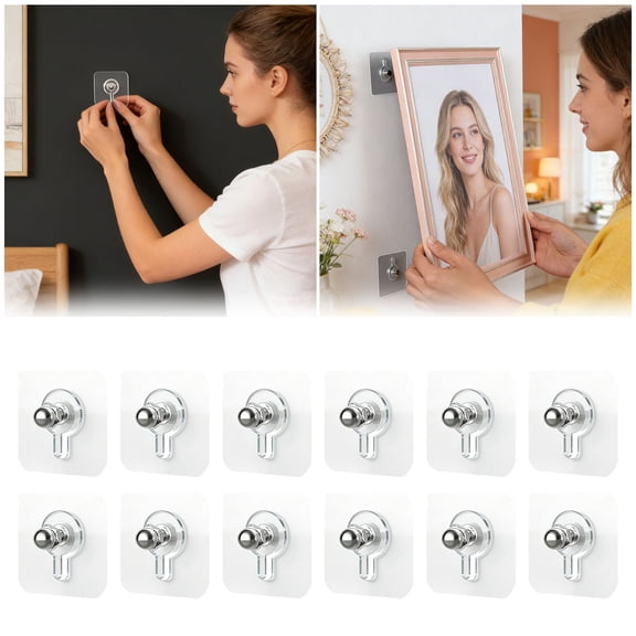 Wall Hangers Without Nails,12 Pcs Picture Hangers Without Nails,Hang Pictures Frame On Wall No Nails,Nail Free Stickers for Walls,Drill Free Adhesive Hooks,Adhesive Screwless Screws