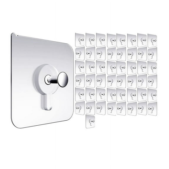 No Nails Self Adhesive Hooks, Plastic Transparent, 13 lbs, (50 Packs)