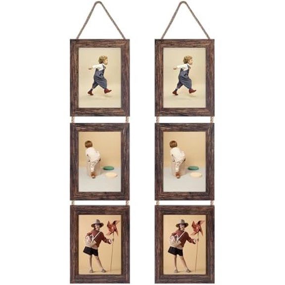 Wall Hanging 5x7 Picture Frames Set of 2, Vertical Collage Distressed Brown Triple Frame Made to Display 5 by 7 inch Photo for Wall Decor