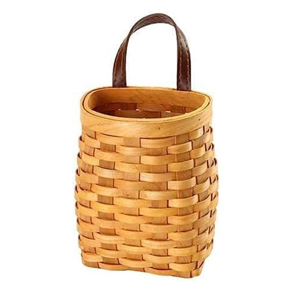 Wall Hanging Basket Hand-Woven Wood Storage Basket Portable Wall Hanging Flower Basket Organizer Fruit Vegetable Rattan Box Home Decoration Height 6.1in