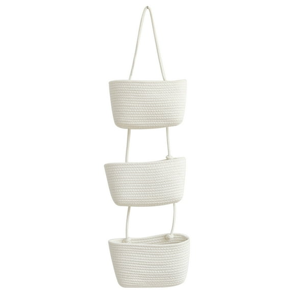 Wall Hanging Basket Storage Organizer, 3-Tier Cotton Rope Shelf for Door or Wall, Holds Up to 8 lbs, Space-Saving Home Decor for Bedroom, Bathroom, or Kids Room, 1 Pack
