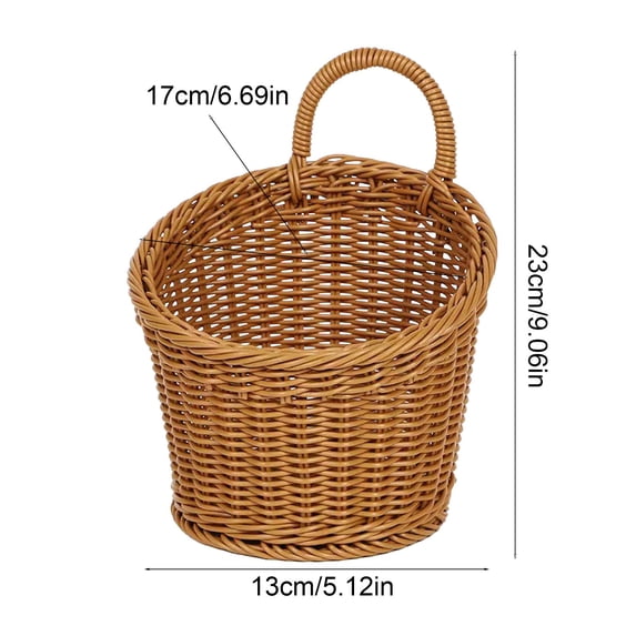 Wall Hanging Basket Woven Storage Organizer for Kitchen Pantry Handmade Rattan Vegetable and Garlic Holder 5.12*9In