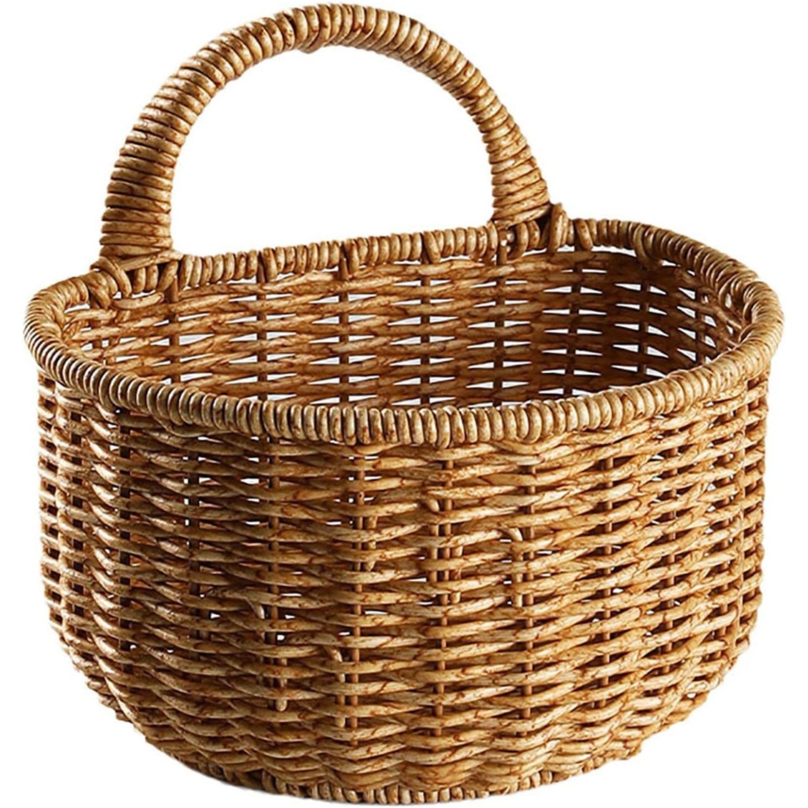 Amosfun Hand-woven Wall Hanging Basket - 2.5"x6.7"x12.1" Wicker Storage Shelf For Fruit, Vegetables, Plants